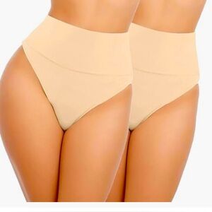 High-Waisted Seamless Shapewear Thongs-Nude